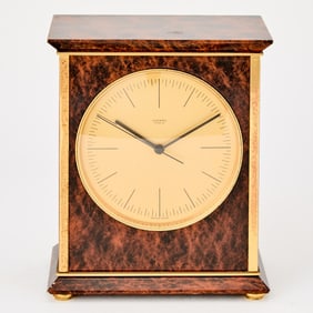 Hermès Faux Tortoiseshell Painted Brass Desk Clock