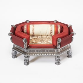 Anglo-Indian Silvered Metal and Upholstered Dog Bed