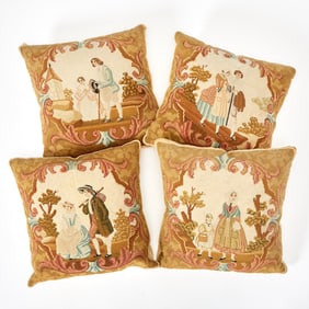 Set of Four English Needlework Pillows