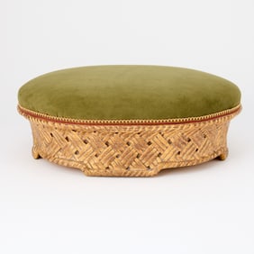 Green Velvet Upholstered Giltwood Footstool