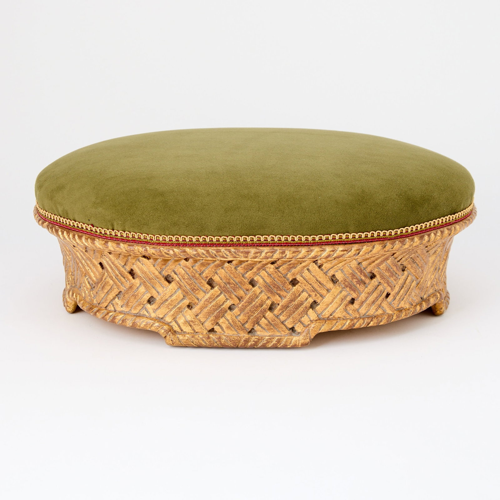 Green Velvet Upholstered Giltwood Footstool (1 of 4)