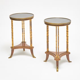 Pair of Louis XVI Style Gilt-Bronze-Mounted Marble and Amboyna Guéridons
