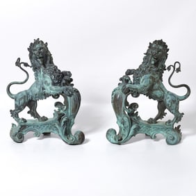 Pair of North European Patinated Bronze Chenets