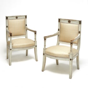 Pair of Directoire Painted Wood Fauteuils