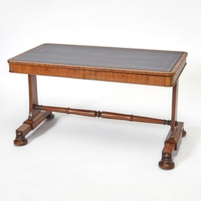 Regency Gilt-Tooled Burgundy Red Leather-Lined Mahogany Writing Table