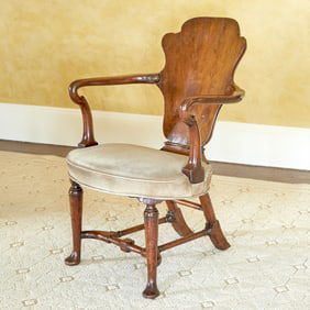 George II Walnut Sheperd's Crook Armchair