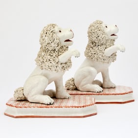 Pair of Italian Glazed Ceramic Figures of Seated Lions