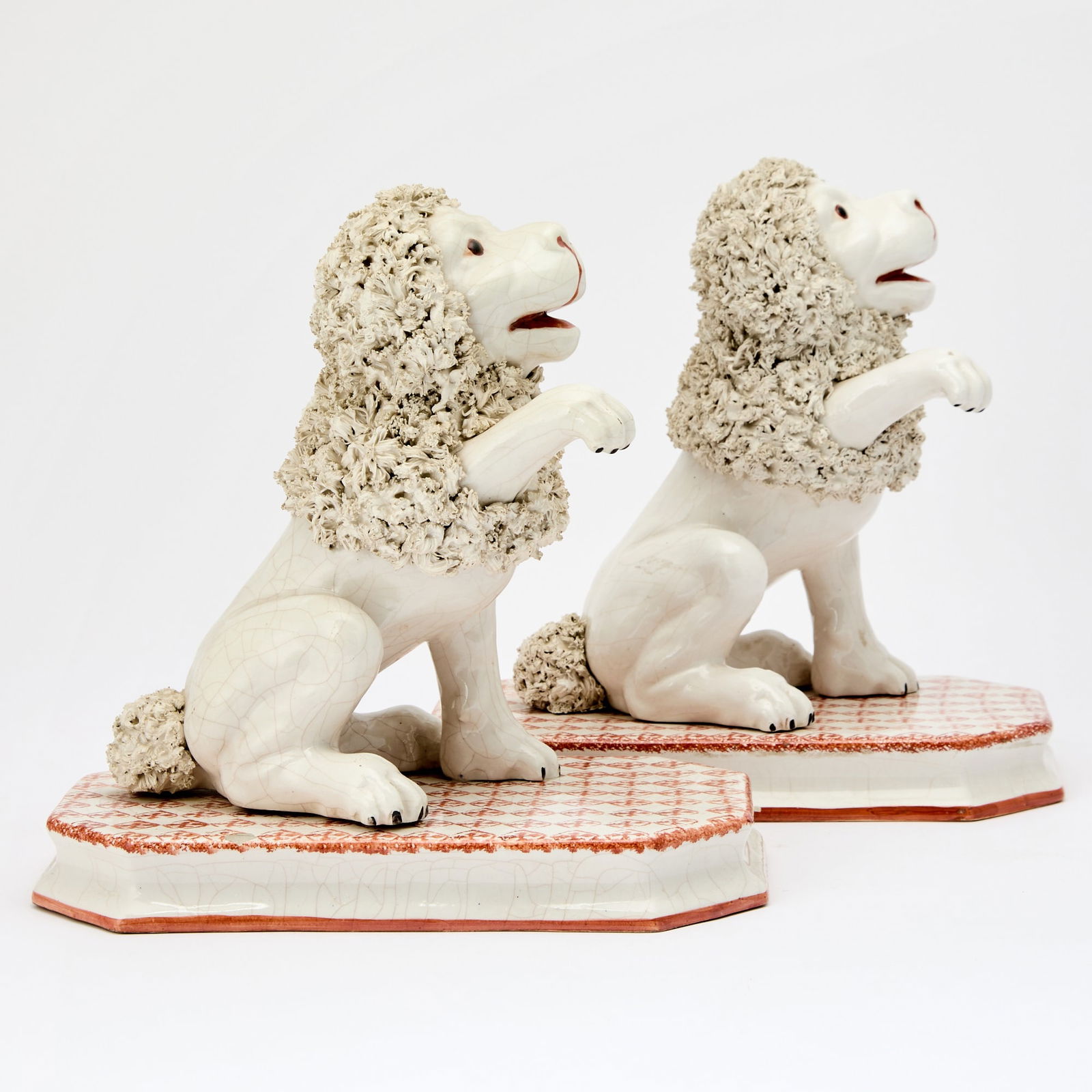 Pair of Italian Glazed Ceramic Figures of Seated Lions (1 of 5)