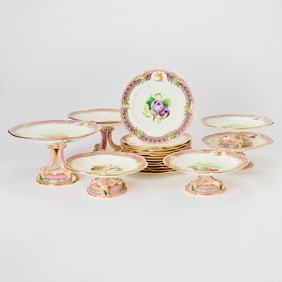 Paris Porcelain Pink and Gilt-Ground Partial Dessert Service