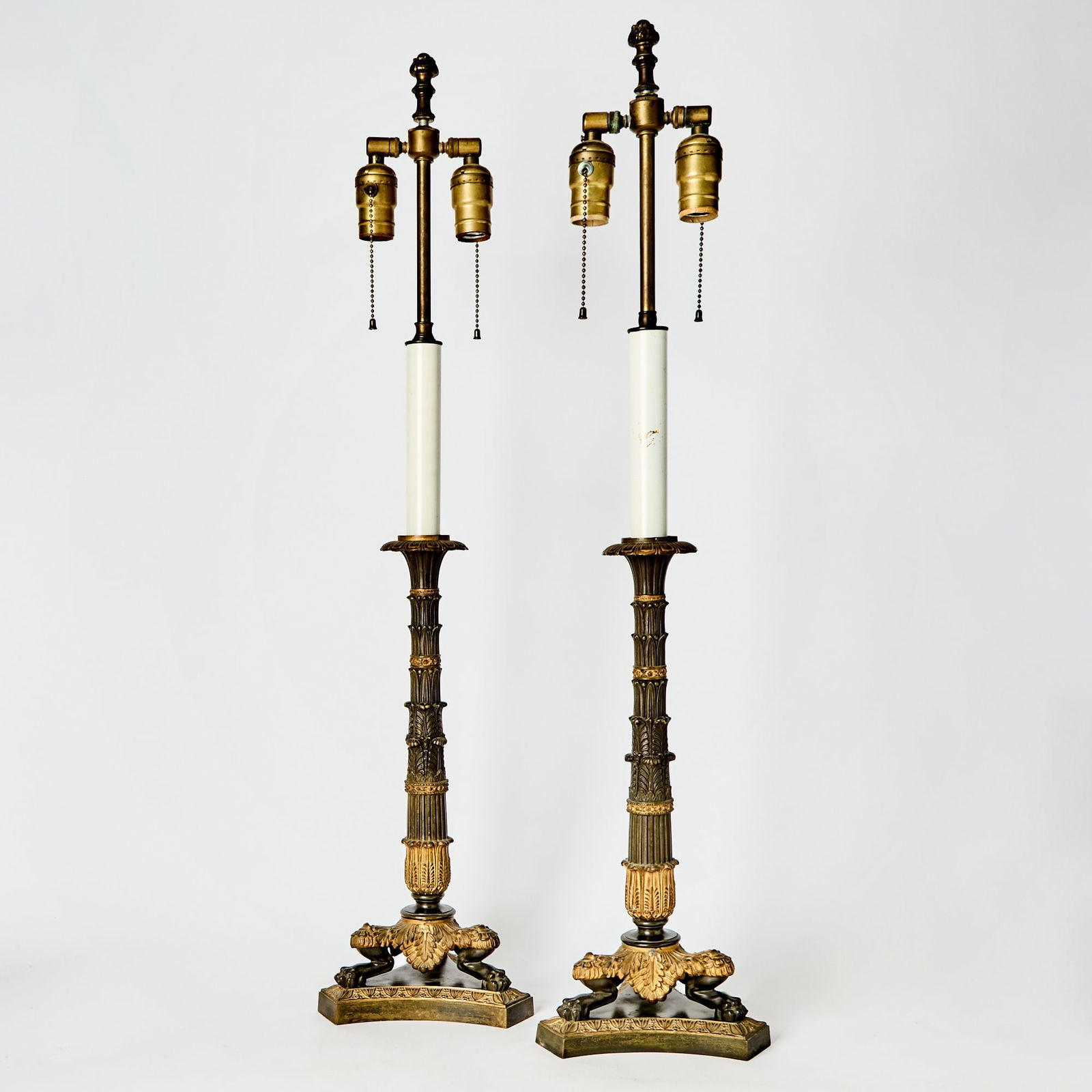 Pair of Charles X Style Gilt and Patinated Bronze Candlestick Lamps (1 of 3)