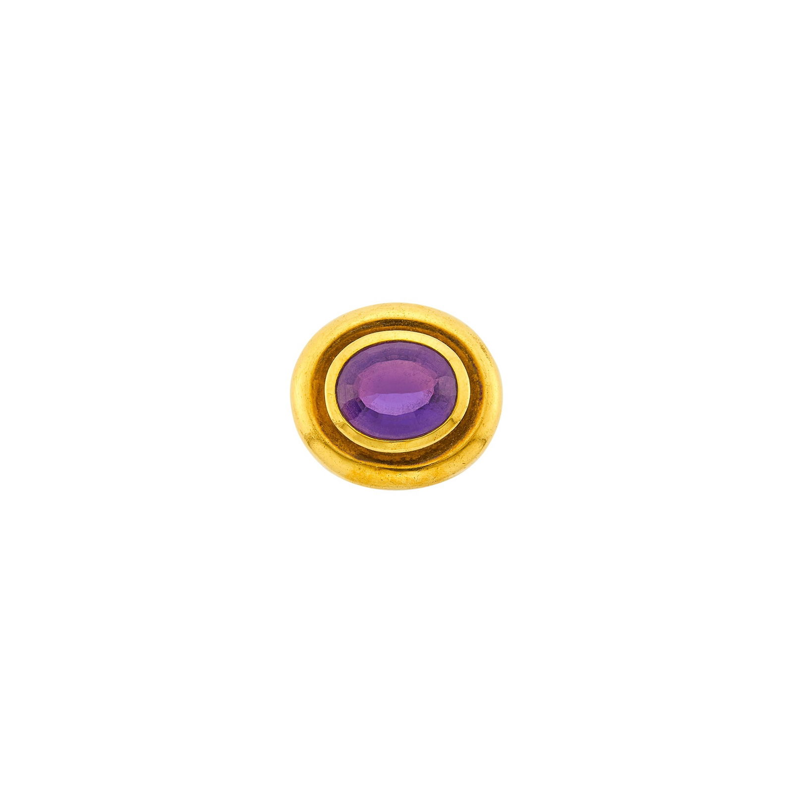 Tiffany & Co., Paloma Picasso Gold and Amethyst Ring: 18 kt., one oval amethyst ap. 3.50 cts., signed Tiffany & Co., Paloma Picasso, 1981, ap. 9.2 dwts. Size 5. Amethyst: medium deep purple, cleanish, several light scratches on table and step facet,