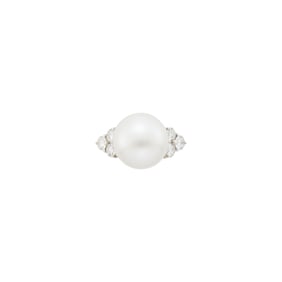White Gold, South Sea Cultured Pearl and Diamond Ring
