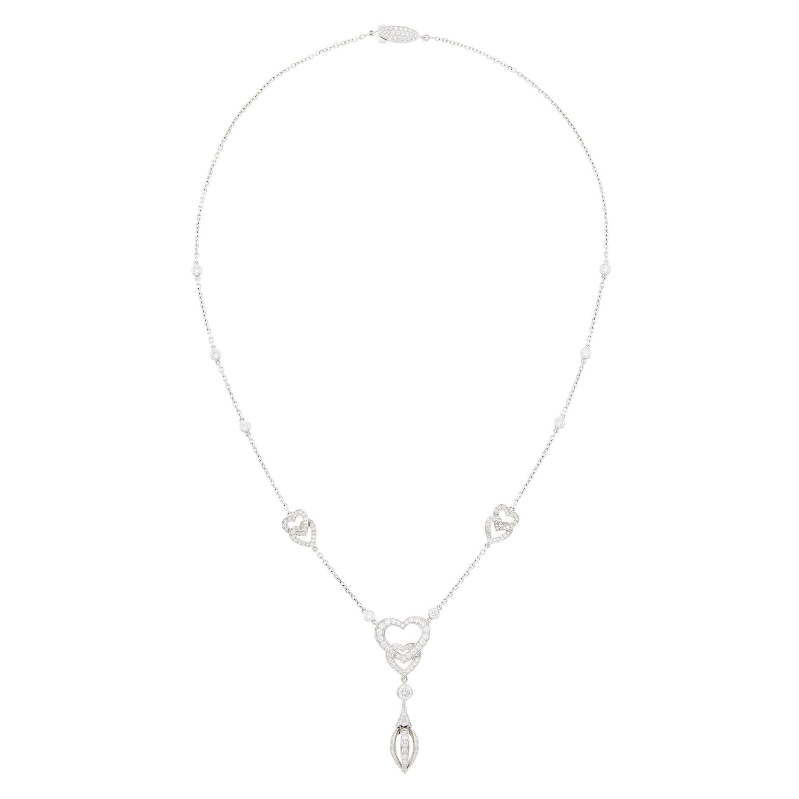 Cartier White Gold and Diamond 'Nuage' Pendant Chain Necklace, France: 18 kt., one collet-set round diamond ap. .20 ct., small round diamonds ap. 1.25 cts., 8 collet-set round diamonds ap. .50 ct., signed Cartier, no. 69933A, with maker's mark and French assay marks, ap.