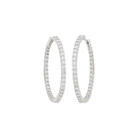 Attributed to Roberto Coin Pair of White Gold and Diamond Hoop Earrings
