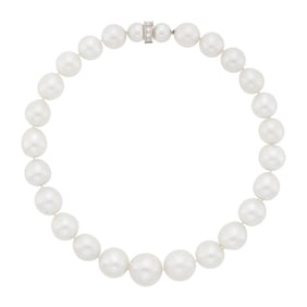 South Sea Cultured Pearl Necklace with Platinum and Diamond Clasp