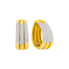 Pair of Two-Color Gold and Diamond Hoop Earclips