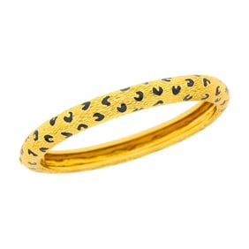 Fred Paris Gold and Black Enamel Panther Spot Bangle Bracelet
