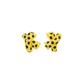 Fred Paris Pair of Gold and Black Enamel Panther Paw Earclips