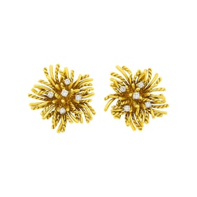 McTeigue & Co. Pair of Gold and Diamond Flower Earclips