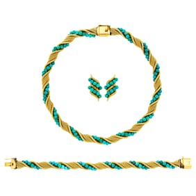 Gold and Turquoise Bead Twisted Necklace, Bracelet and Pair of Earclips