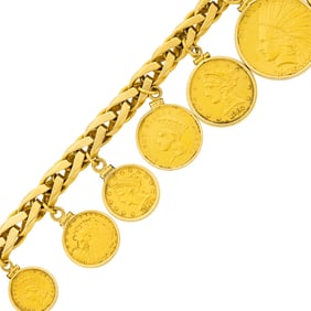 Gold and U.S. Gold Coin Curb Link Charm Bracelet