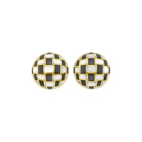 Tiffany & Co. Pair of Gold, Black Jade and Mother-of-Pearl Checkerboard Earrings