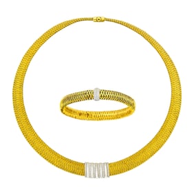 Roberto Coin Two-Color Gold, Mother-of-Pearl and Diamond Mesh Necklace and Bracelet