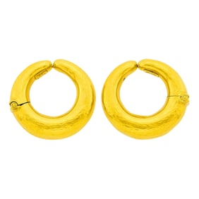 Pair of Hammered High Karat Gold Hoop Earclips
