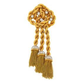 Two-Color Gold, Platinum and Diamond Tassle Clip