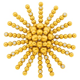 Gold and Diamond Sunburst Clip-Brooch