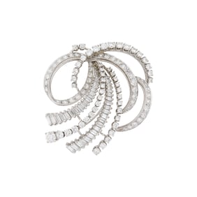 Platinum and Diamond Ribbon Brooch