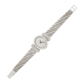 White Gold and Diamond Mesh Wristwatch