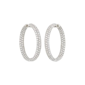 Pair of White Gold and Diamond Hoop Earrings