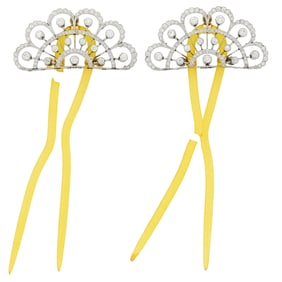Belle Époque Pair of Platinum, Gold, Diamond and Acrylic Hair Combs