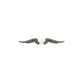 Russian Antique Silver, Gold, Pearl and Diamond Wings of Horace Pin