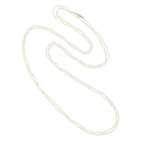 Long Pearl Necklace with Platinum, Gold and Diamond Clasp
