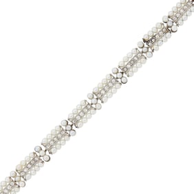 Platinum, Seed Pearl and Diamond Bracelet