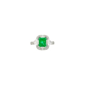 Platinum, Emerald and Diamond Ring