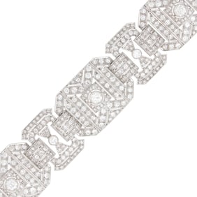 Wide Platinum and Diamond Bracelet