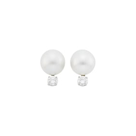 Pair of White Gold, South Sea Cultured Pearl and Diamond Earclips