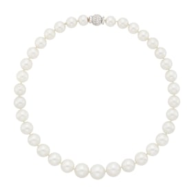 South Sea Cultured Pearl Necklace with Platinum and Diamond Ball Clasp