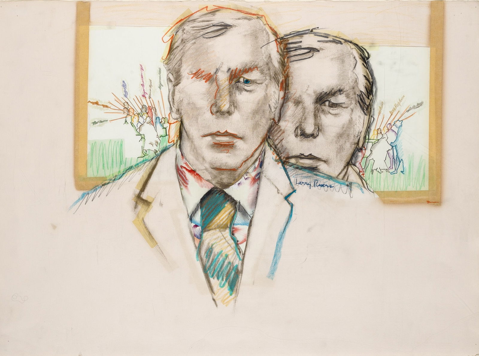 Larry Rivers: American, 1923-2002Bicentennial Doubts, 1976Signed Larry Rivers in the centerGraphite, crayon and paper collage with tape22 1/4 x 30 inches (56.5 x 76.2cm)Provenance:Marlborough Gallery,