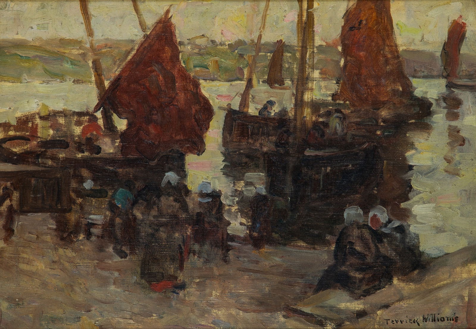 Terrick John Williams: British, 1860-1937The Fisherman's Return, NormandySigned Terrick Williams (lr)Oil on canvas12 3/4 x 17 1/4 inches (32.4 x 48.8 cm)Provenance:Waterhouse & Dodd, London (