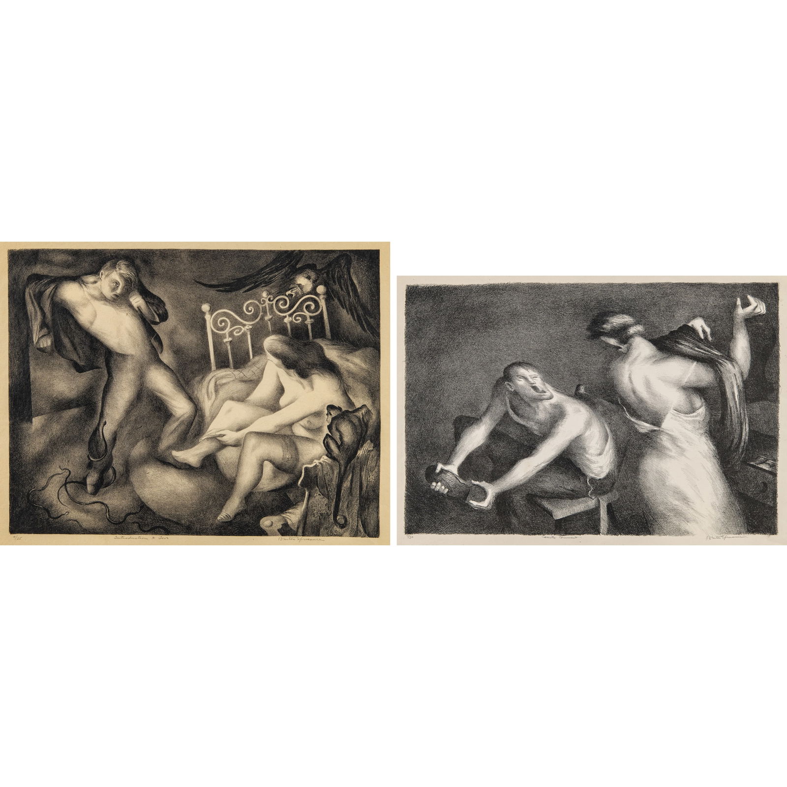 Benton Murdoch Spruance (1904-1967): INTRODUCTION TO LOVE; CAUSTIC COMMENT (FINE/LOONEY 110, 126)Two lithographs, 1935 and 1936, respectively, on wove paper, signed, titled and numbered 9/35 and 7/30, in pencil, with good or full margins