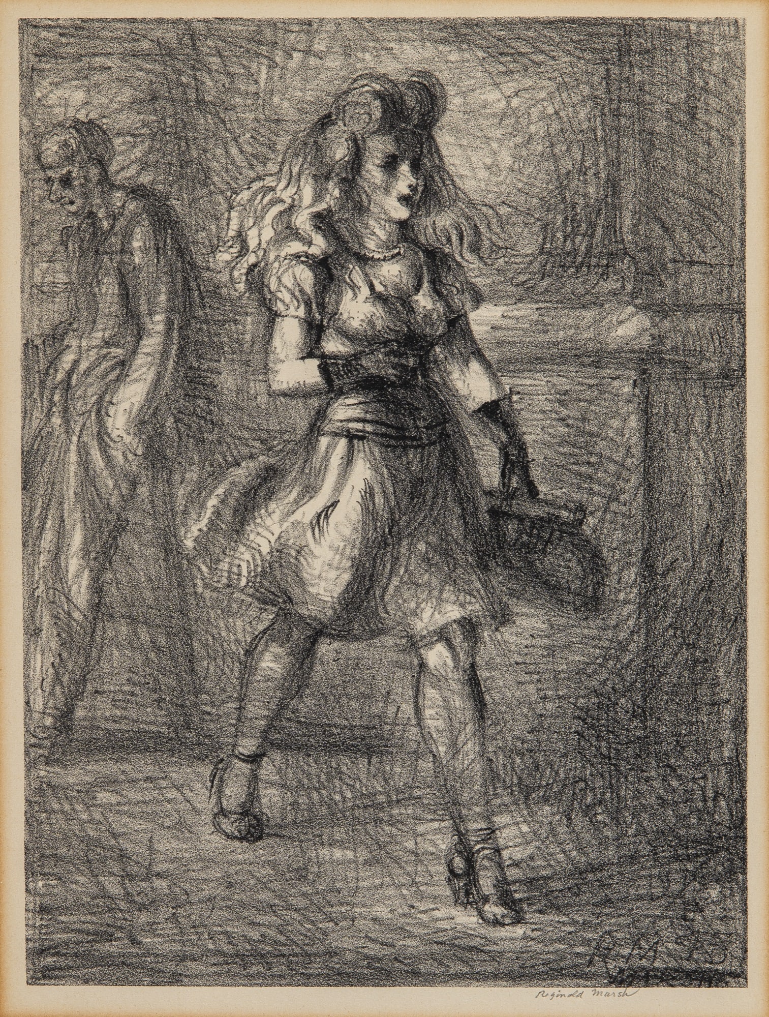Reginald Marsh (1898-1954): GIRL WALKING (ELVATED) (SASOWSKY 28)Lithograph, 1945, on wove paper, signed in pencil, from the edition of 250, published by Associated American Artists, New York, with full margins, unframed.Image 10