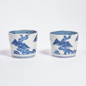 Pair of Large Japanese Blue and White Porcelain Cups Arita, Edo Period