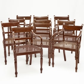Set of Ten Indonesian Teakwood Caned Dining Chairs