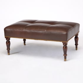 Leather Upholstered Mahogany Ottoman