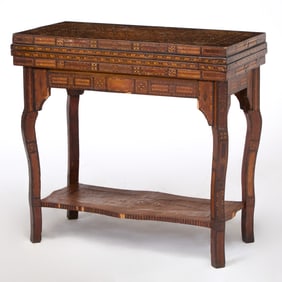 Syrian Bone Inlaid Walnut Games Table