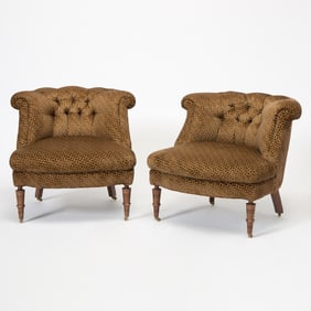 Pair of Upholstered Mahogany Slipper Chairs